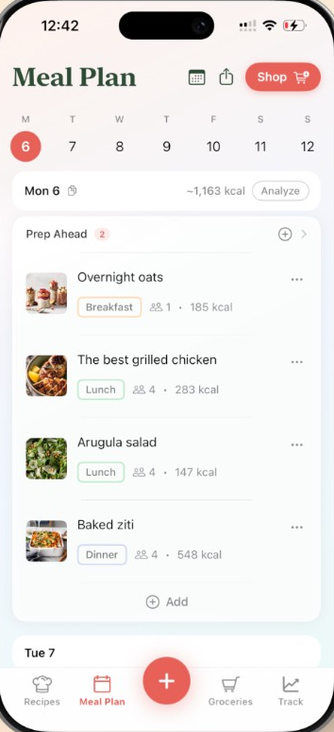KitchUp meal planning view
