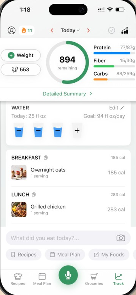 KitchUp nutrition tracking view